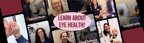 Ten photos of patient education videos. Text: Learn about eye health!
