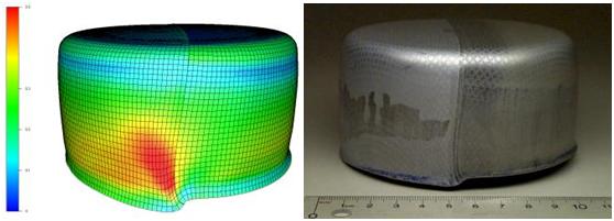FE model (showing major strain contours) and experimentally drawn cup