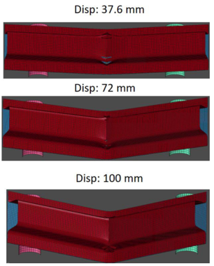 Quasi-static three-point bend results of hot formed AA7075 rails