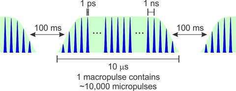 FEL pulse structure: 1 macropulse contains ~10,000 micropulses.