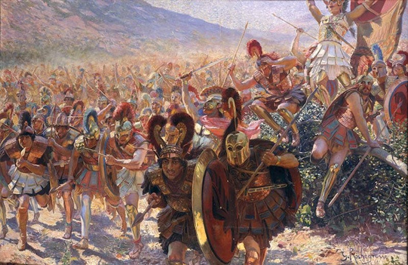 painting of Greek warriors in battle
