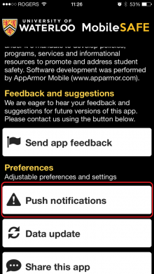 WatSAFE select push notification button