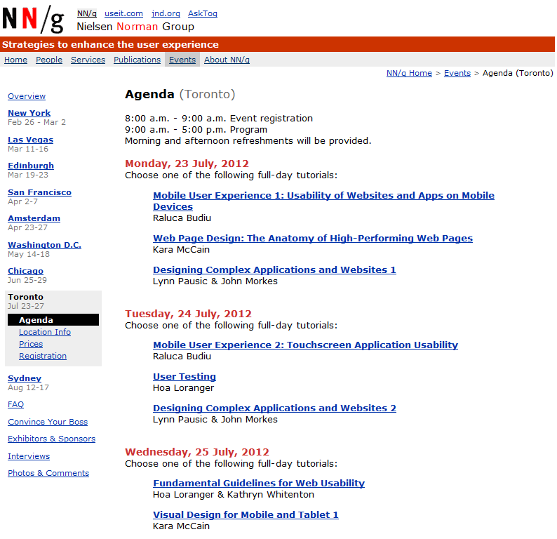 Screen shot of the 2012 Usability Conference website