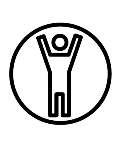 Person in circle with hands in the air