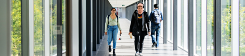 students walking in a hallway