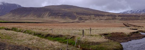 Drainage ditches dug for grazing pasture in the Snæfellsnes peninsula of Iceland