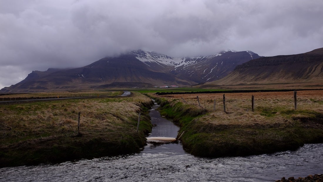 Icelandic peatland drainage ditches with fence