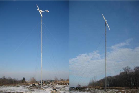 Two small-scale wind turbines