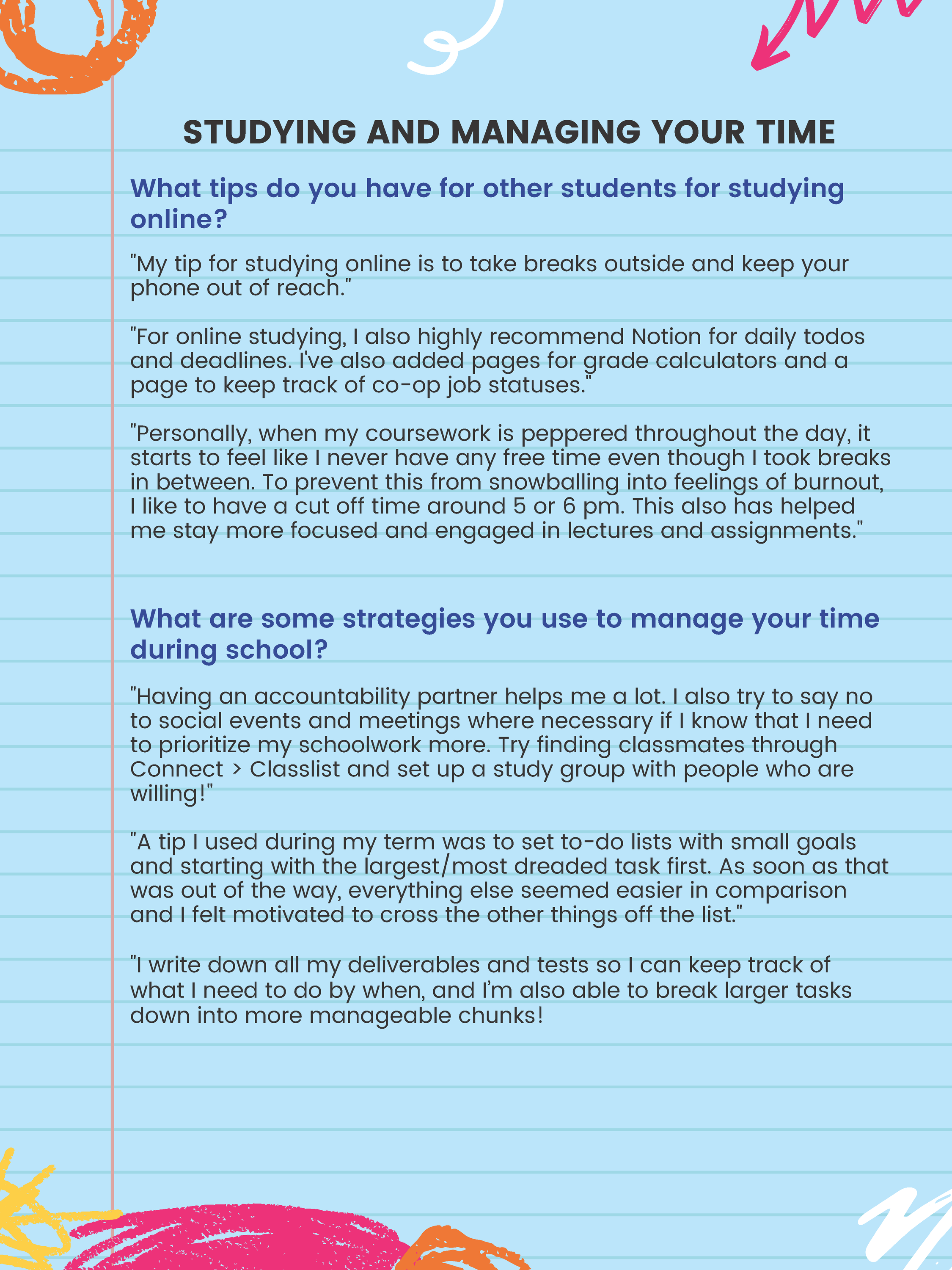 studying and managing your time advice from upper years