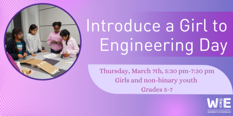 Introduce a Girl to Engineering Day event poster with image of girls playing with cubelets