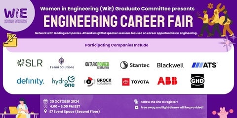 Event Poster for WiE Career fair with various company logos