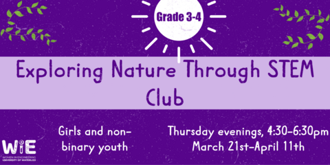 Event posted with text reading: Exploring Nature Through STEM  club Thursday evenings from 4:30pm-6:30pm