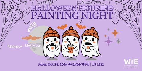 event poster with three halloween ghosts and spider webs