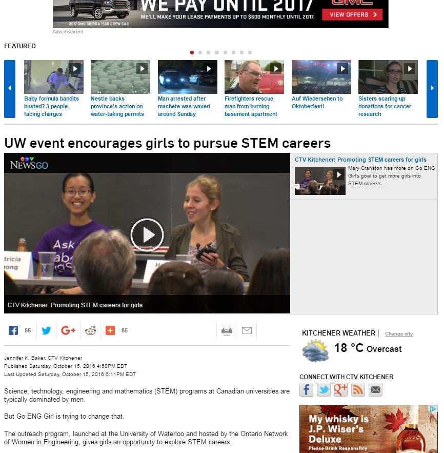 ctv news story on Go ENG Girl - capture of news article