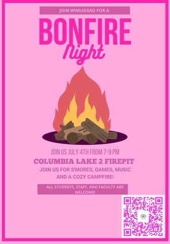 A poster for a bonfire night on July 4th at Columbia lake fire pit 2 from 7-9 p.m.