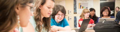 Students studying at table web page banner