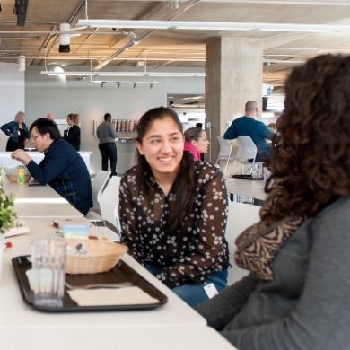 coworkers chatting at lunch