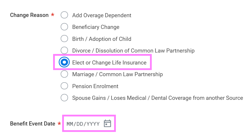elect or change life insurance highlighted