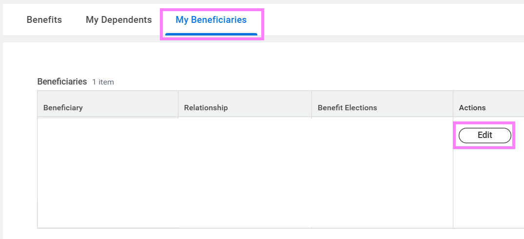 screenshot of my beneficiaries