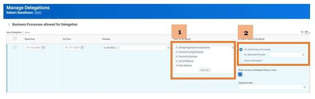 Screenshot of the manage delegations task