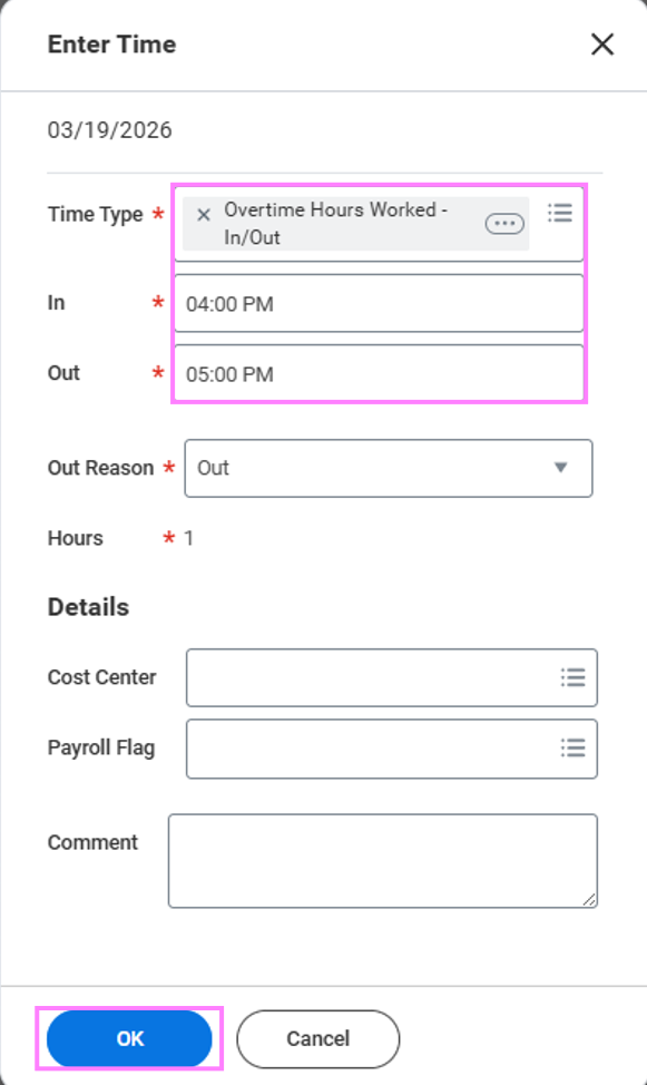 Enter Overtime Hours