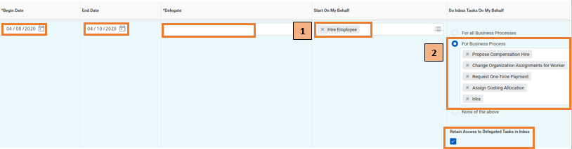 Screenshot of hiring delegation screen