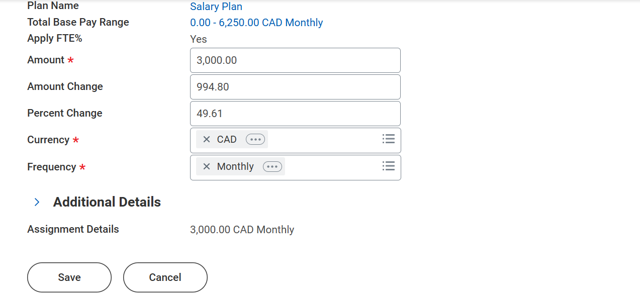 Start Job Change New Salary Information 