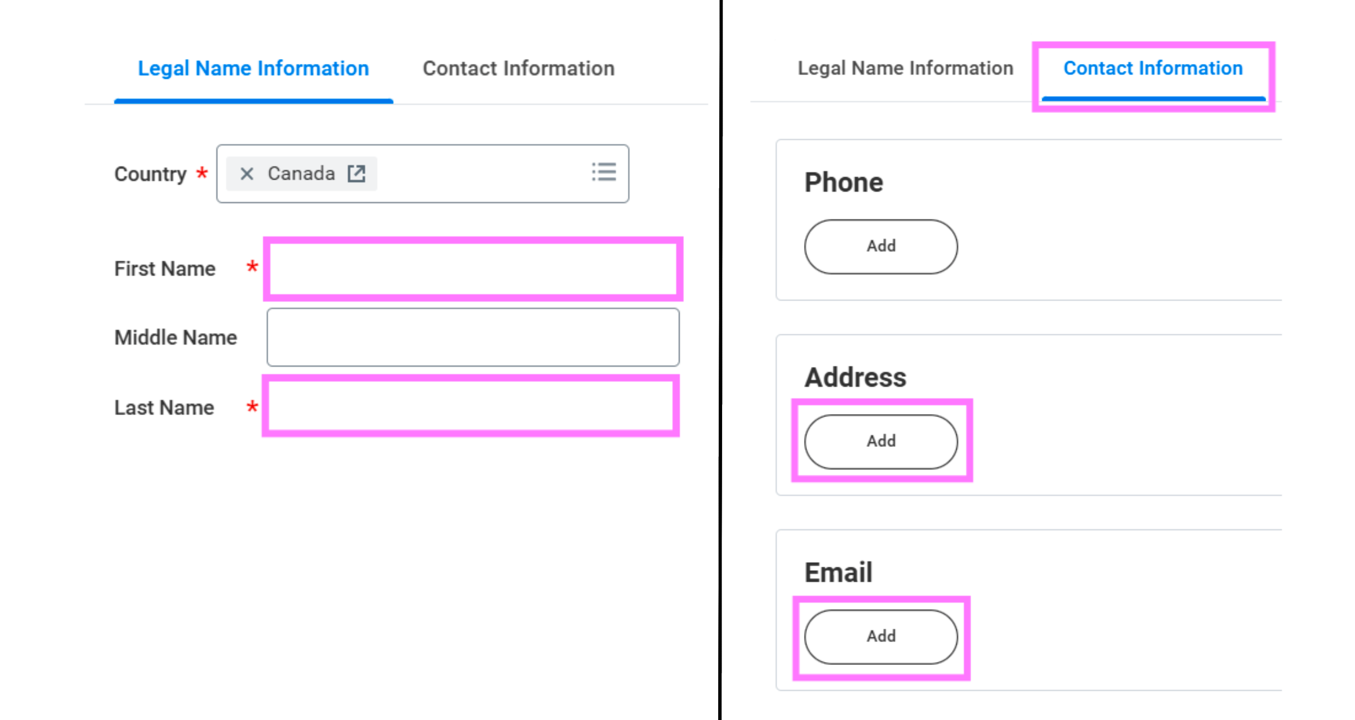screenshot of contact info