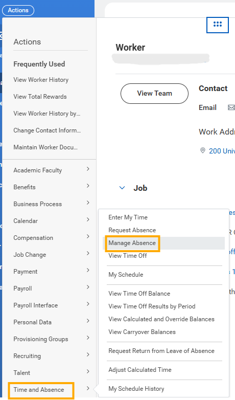 Manage absence action