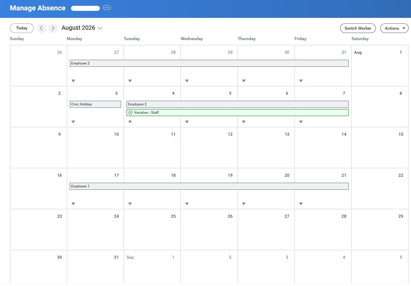 Manage absence calendar