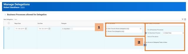 Screenshot of time entry delegation