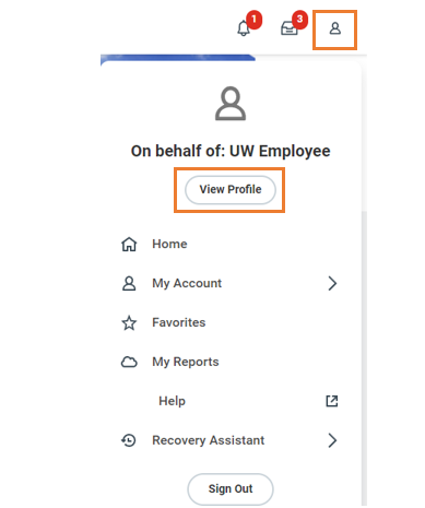 Screenshot with profile icon and view profile highlighted