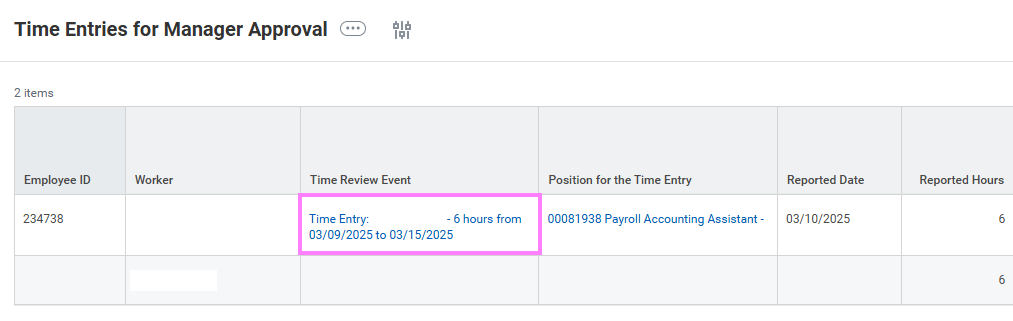 time entry approval screen