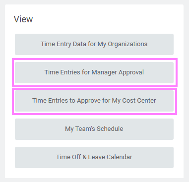 time entries for managers buttons