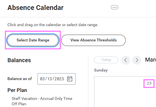 select time off dates on behalf of a worker