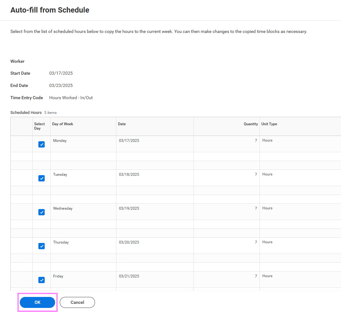 auto-fill from schedule button