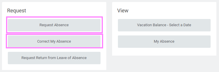 request absence and change absence button highlighted