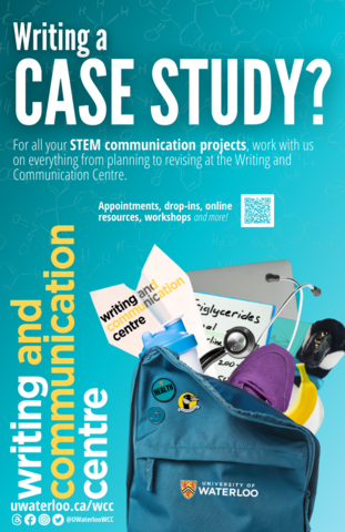 Teal appointments poster. Text reads "Writing a case study?"