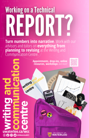 Pink appointments poster. Text reads "Working on a technical report?