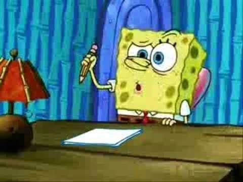 Spongebob struggling to think of something to write
