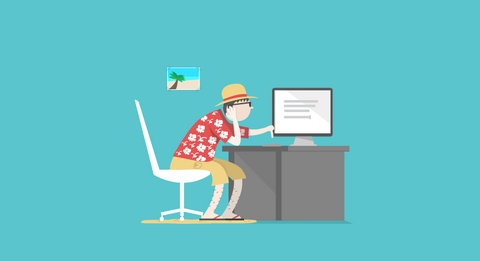 man studying at desk in vacation clothes