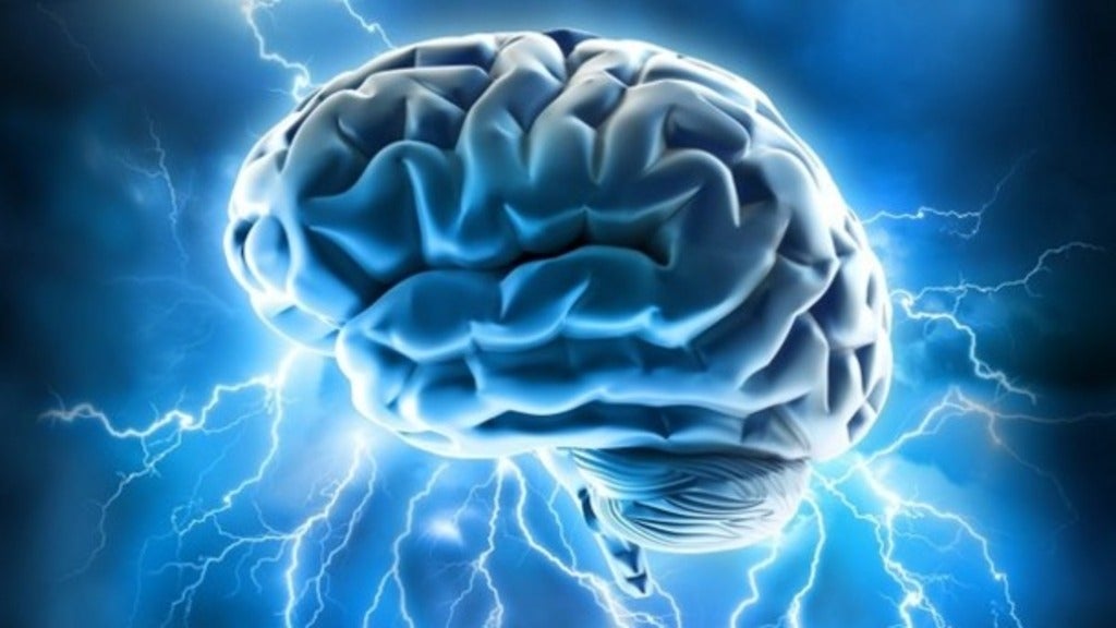 Brain surrounded by electricity