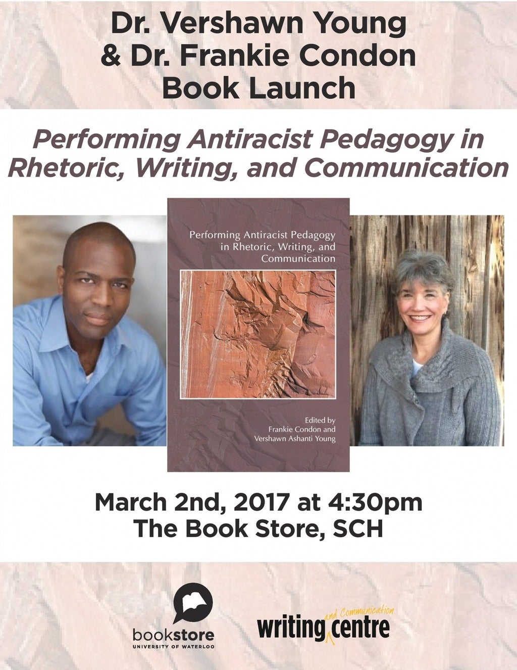 Book launch poster featuring  Dr. Frankie Condon and Dr. Vershawn Young