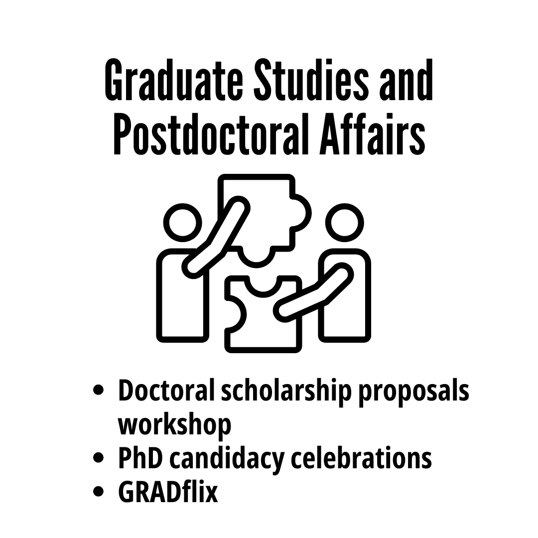 Graduate Studies and Postdoctoral Affairs; Doctoral scholarship proposals workshop, PhD candidacy celebrations, GRADflix