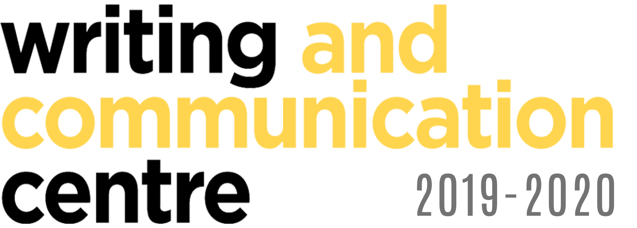 Writing and Communication Centre logo with 2019-2020 written beside it in grey