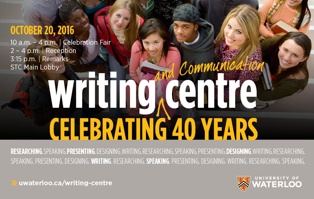 Writing Centre 40th anniversary celebration October 20 from 10am to 4pm in STC