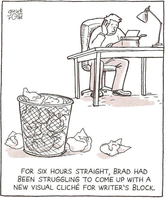 far side writer's block: for sex hours straight, brad had been struggling to come up with a new visual cliche for writer's block
