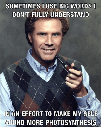 Meme of a man holding a pipe and saying sometimes I use big words I don't understand
