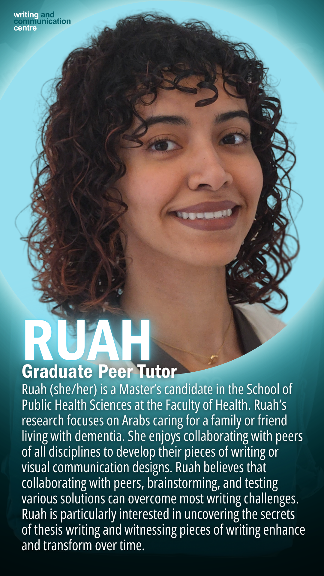 Ruah, graduate peer tutor