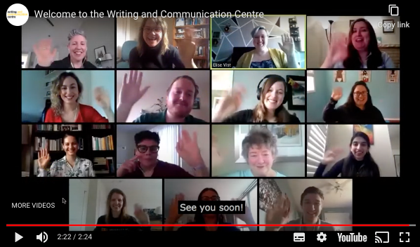 A screenshot of WCC staff smiling and waving at the screen.